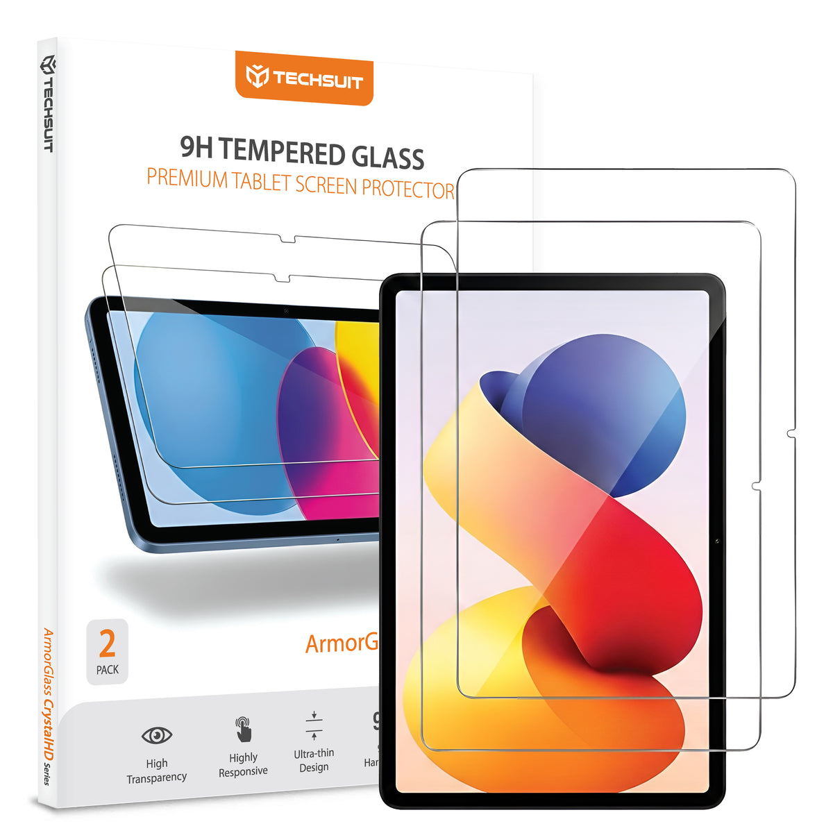 Pellicola protettiva schermo Techsuit ArmorGlass CrystalHD per Xiaomi Redmi Pad 2 Pro, Vetro Temperato, Full Glue, Set 2 pezzi