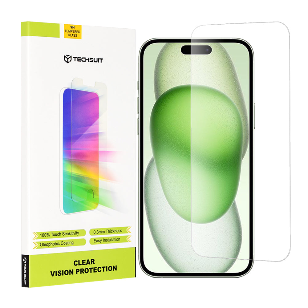 Pellicola protettiva per schermo Techsuit Clear Vision per Apple iPhone 16 Plus / 15 Plus / 15 Pro Max, Vetro temperato, Full Glue