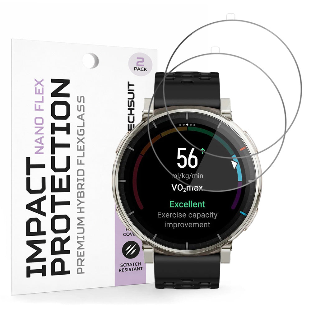 Pellicola protettiva Schermo Techsuit Nano Flex per Amazfit Active 3 Premium, Plastica, Set 2 pezzi, Nera