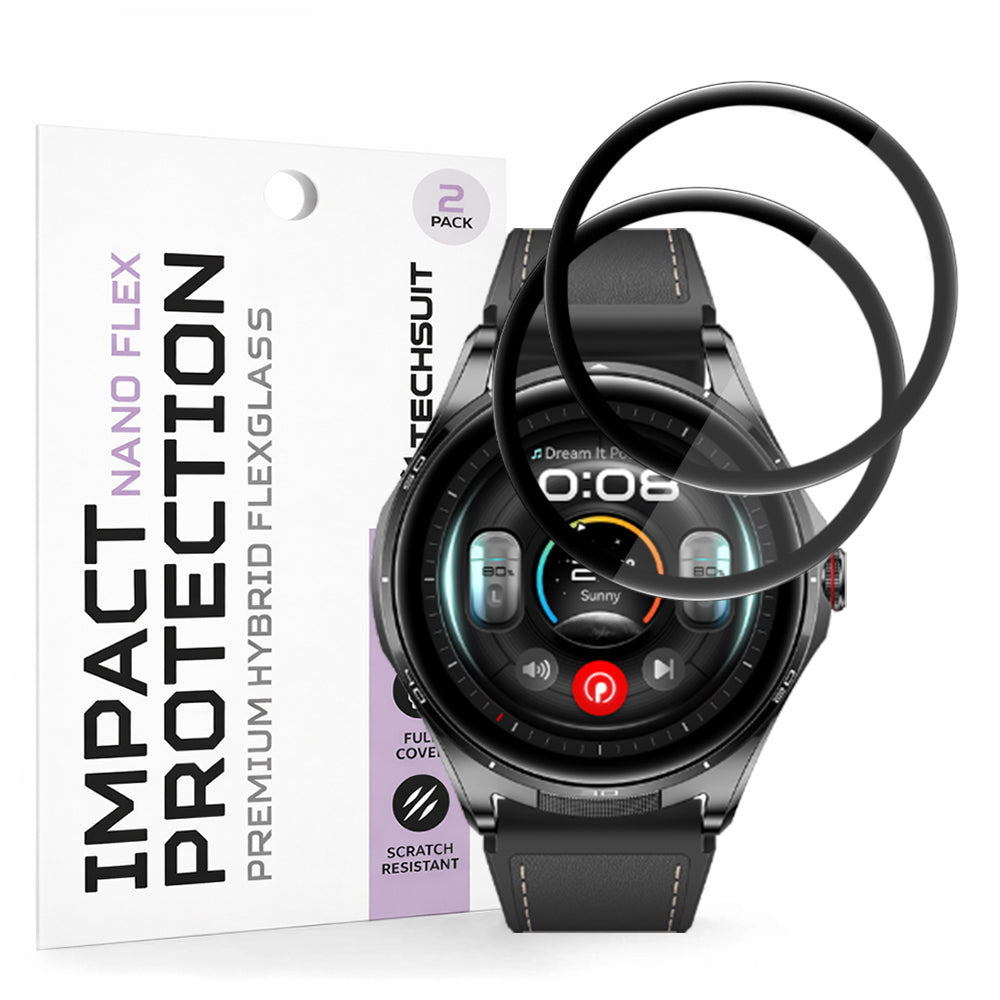 Pellicola protettiva per schermo Techsuit Nano Flex per Huawei Watch Buds 2, plastica, set da 2 pezzi, nera