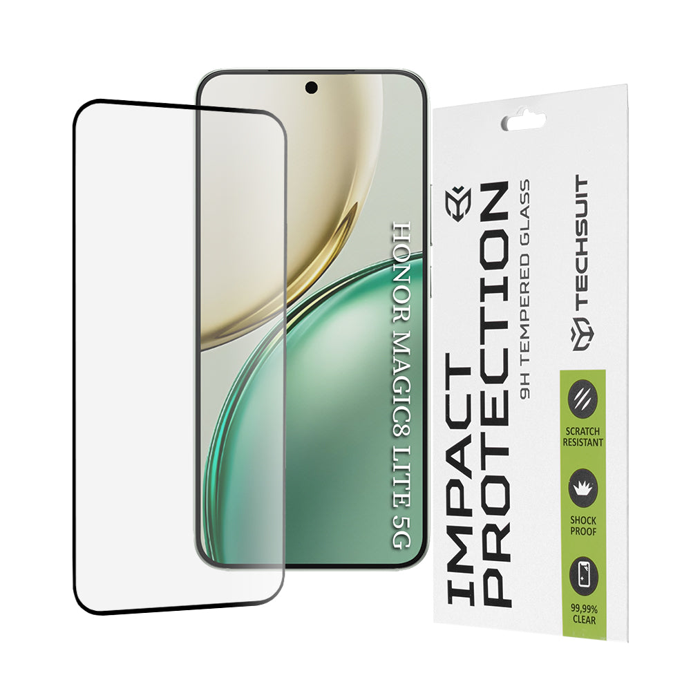 Schutzfolie Techsuit für Honor Magic8 Lite, gehärtetes Glas, Full Glue, 111D, Schwarz