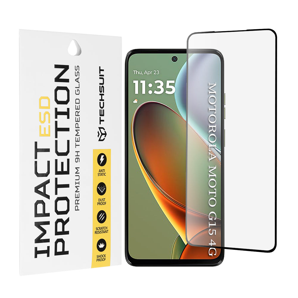 Pellicola protettiva per schermo Techsuit per Motorola Moto G15 / G15 Power, Vetro temperato, Full Glue, Nero