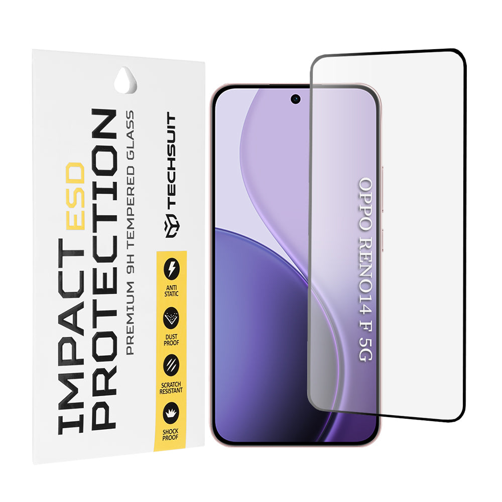 Pellicola protettiva per schermo Techsuit per Oppo Reno14 FS 5G / Reno14 F, Vetro temperato, Full Glue, Nero