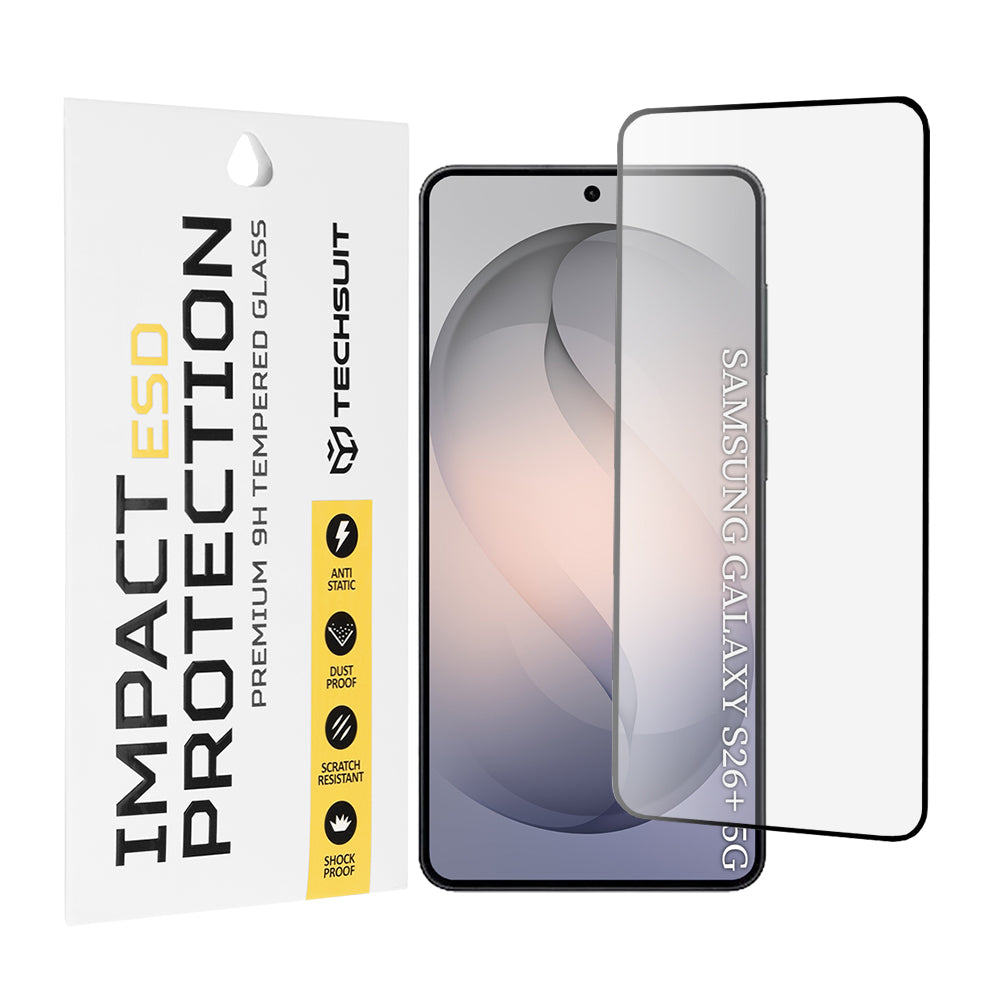 Pellicola protettiva Techsuit per Samsung Galaxy S26 Plus S947, Vetro Temperato, Full Glue, Nera