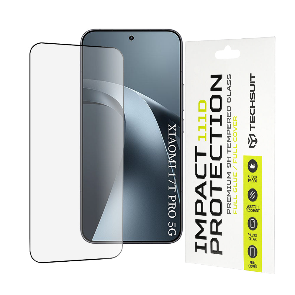 Pellicola protettiva per schermo Techsuit per Xiaomi 17T Pro, Vetro temperato, Full Glue, 111D, Nero