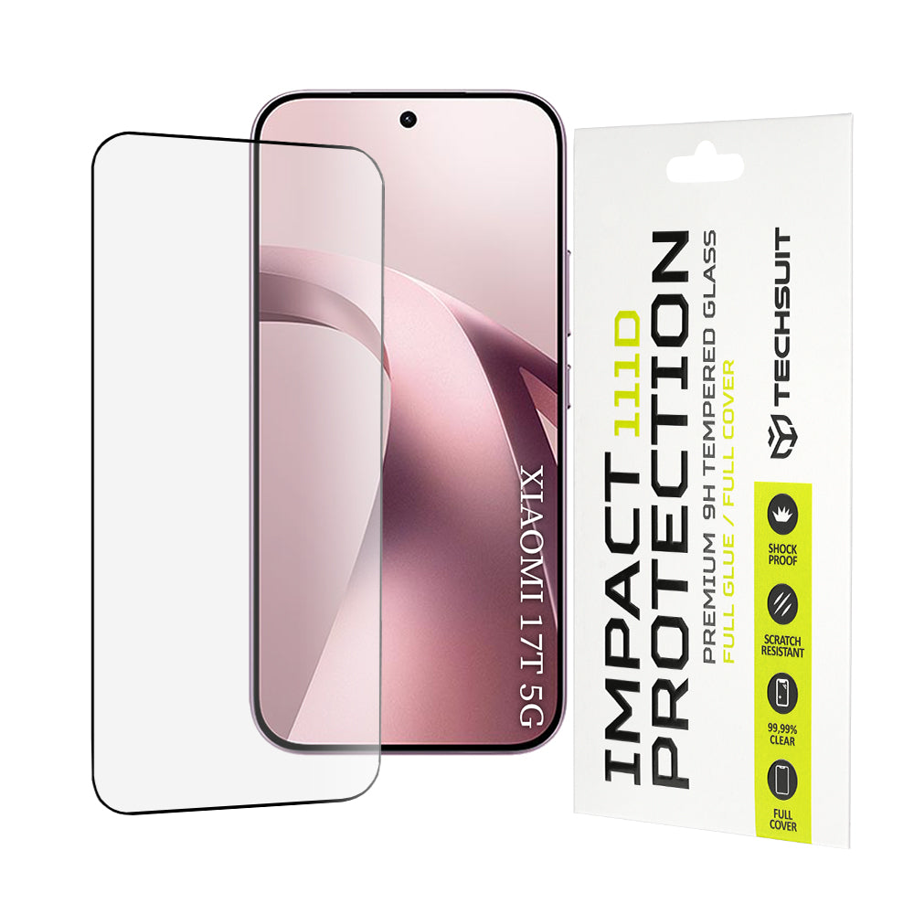 Pellicola protettiva per schermo Techsuit per Xiaomi 17T, Vetro temperato, Full Glue, 111D, Nero