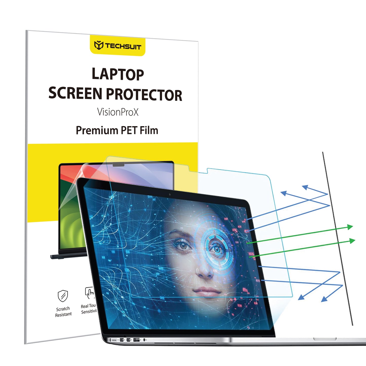 Film de Protection Écran Anti Lumière Bleue Techsuit VisionProX pour Apple MacBook Air M3 15 pouces (2024) / Air M2 15 pouces (2023), Plastique