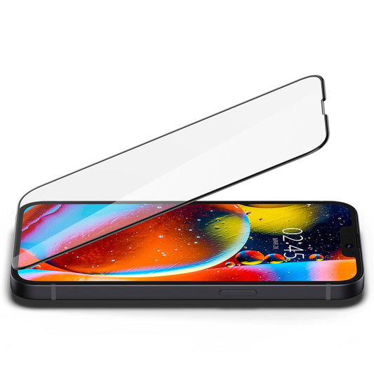 Film de protection d'écran Spigen GlastR Slim pour Apple iPhone 17e / 16e / 14 / 13 Pro, Verre Trempé, Full Glue, Noir AGL03392