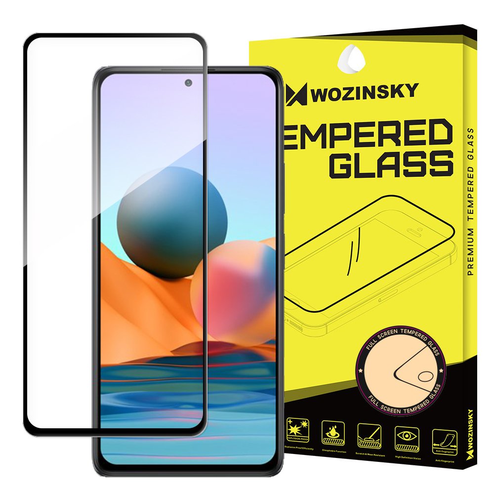 Schutzfolie WZK für Xiaomi 12T / 12T Pro / Redmi Note 10 Pro, Gehärtetes Glas, Vollverklebung, Schwarz