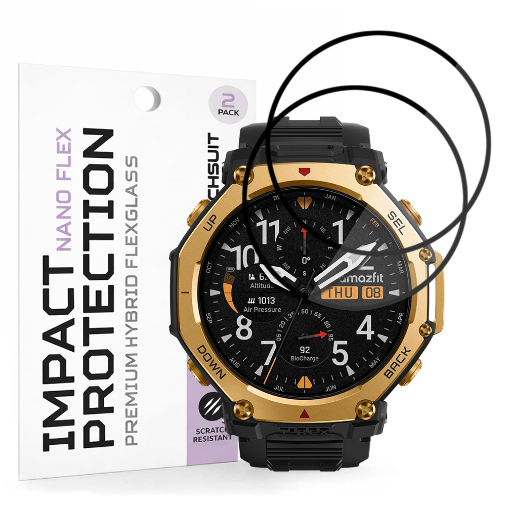 Schutzfolie Techsuit Nano Flex für Amazfit T-Rex 3 Pro 48mm, Set 2 Stück, Kunststoff, Schwarz