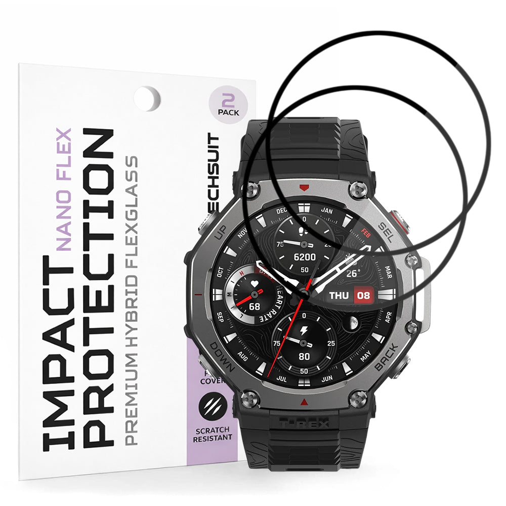 Film de protection Techsuit Nano Flex pour Amazfit T-Rex 3, Set de 2 pièces, Plastique, Noir