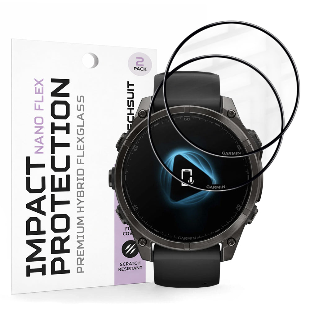 Film de protection Techsuit Nano Flex pour Garmin Fenix 8 Pro 47mm / 8 47mm, Set de 2 pièces, Plastique, Noir