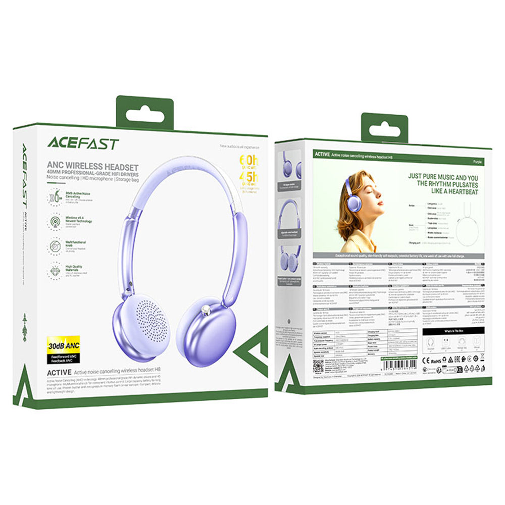 Handsfree Bluetooth Acefast H8, A2DP, ANC, Mov