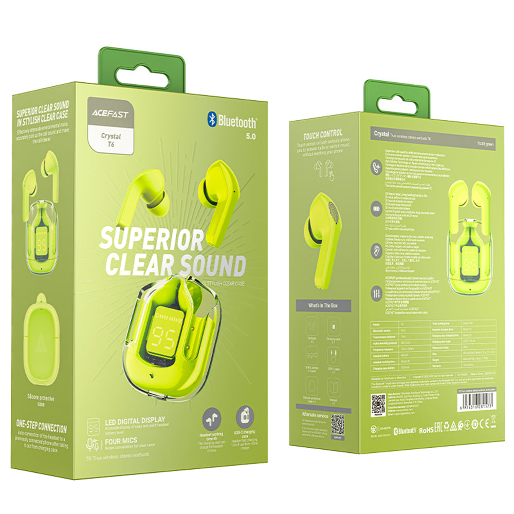Handsfree Bluetooth Acefast T6, TWS, Vert