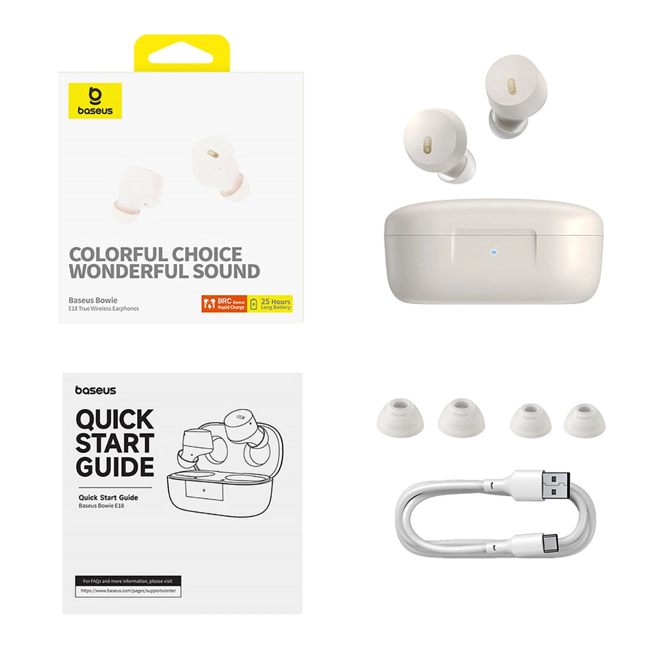 Kit mains libres Bluetooth Baseus Bowie E18, TWS, Blanc A00023800223-00