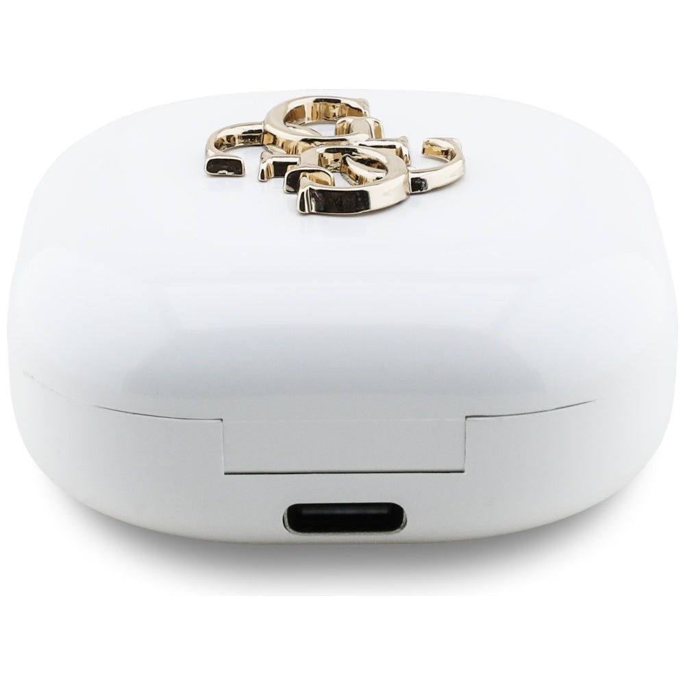 Kit mains libres Bluetooth Guess 4G Logo Métallique, TWS, Blanc