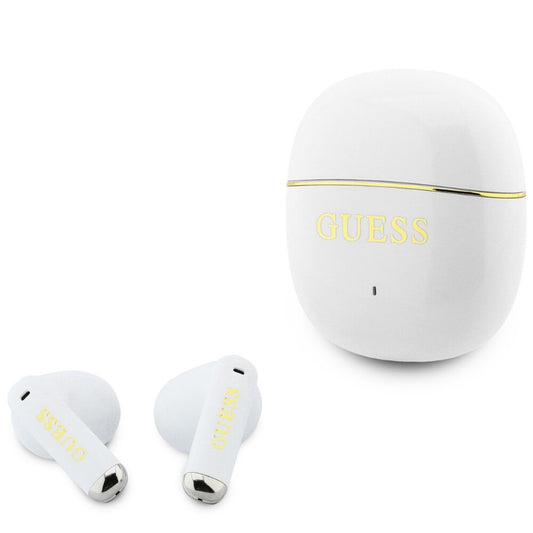 Auricolare Bluetooth Guess Glossy Gold Line Classic, TWS, Bianco