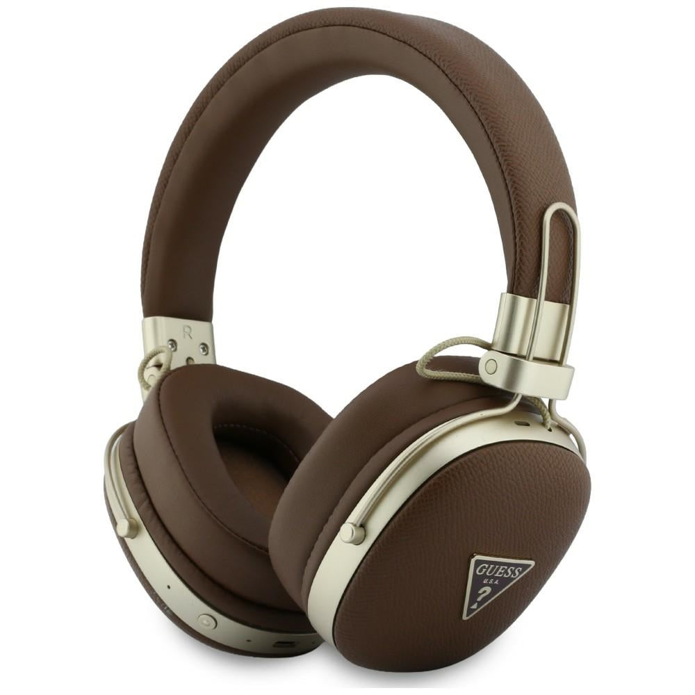 Casque Bluetooth mains libres Guess logo triangle grainé, A2DP, Marron