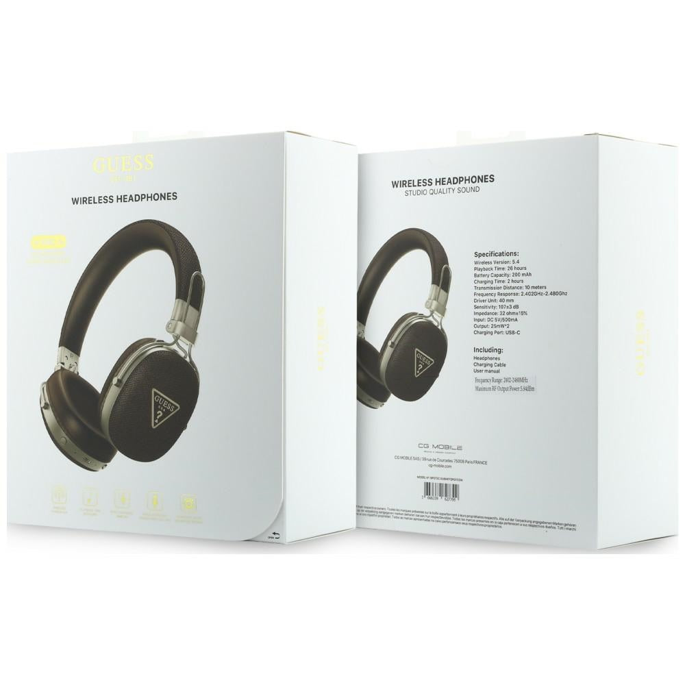 Casque Bluetooth mains libres Guess logo triangle grainé, A2DP, Marron