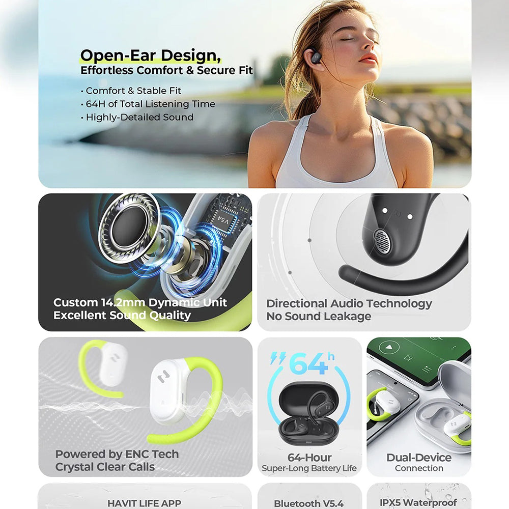 Handsfree Bluetooth HAVIT OWS915, TWS, Blanc