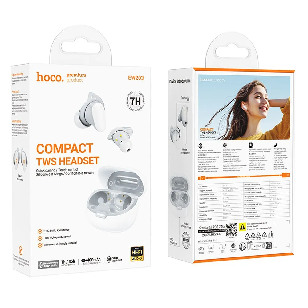 Auricolare Bluetooth HOCO EW203, TWS, Bianco