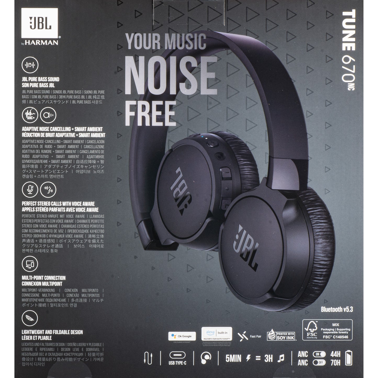Handsfree Bluetooth JBL Tune 670NC, MultiPoint, A2DP, ANC, Schwarz JBLT670NCBLKAP