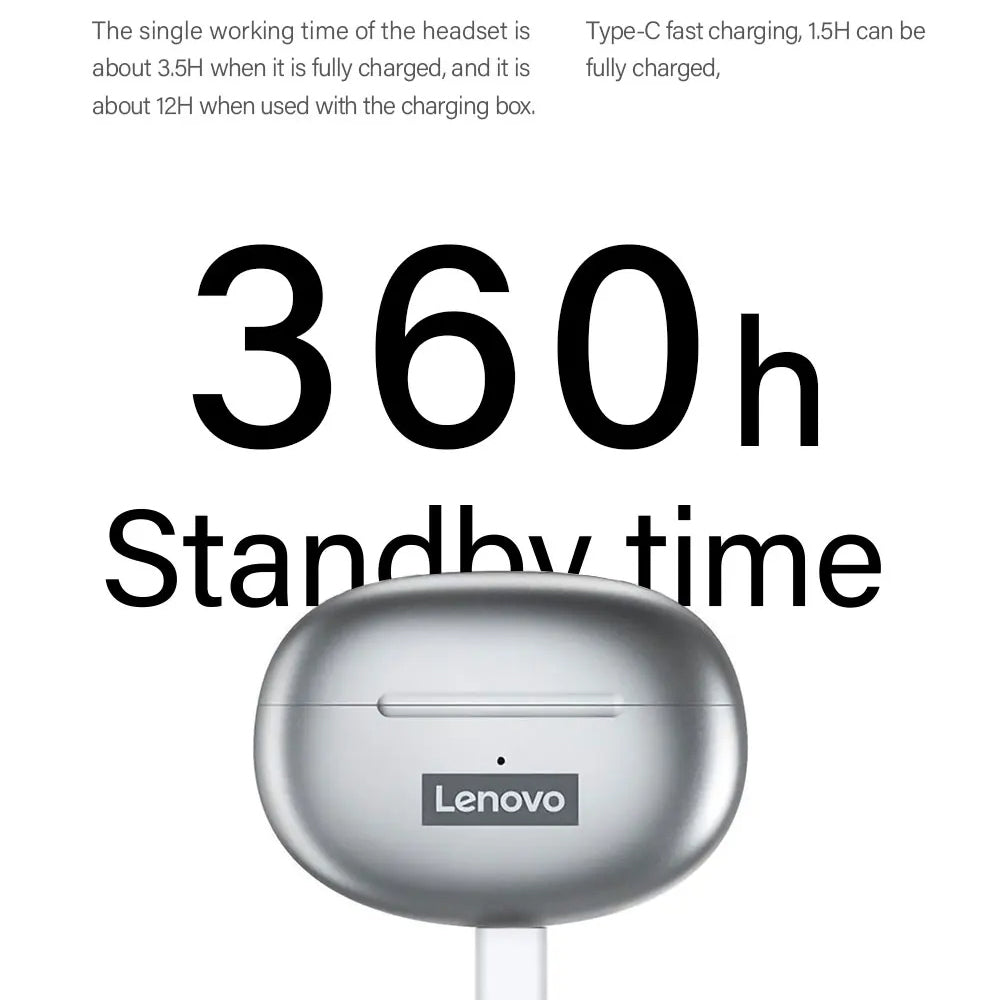 Handsfree Bluetooth Lenovo ThinkPlus LP5, TWS, Blanc