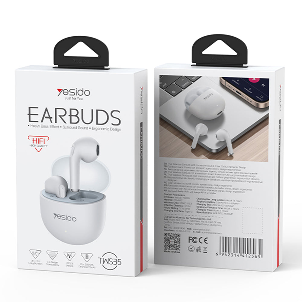 Auricolare Bluetooth Yesido TWS35, TWS, Bianco