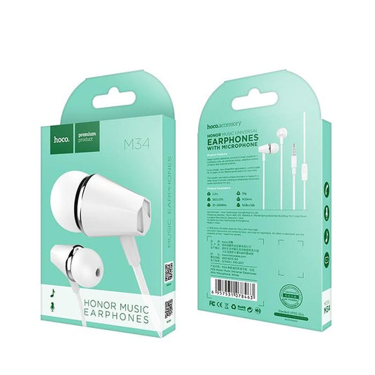 Handsfree 3.5mm HOCO M34 Honor Music, Weiß