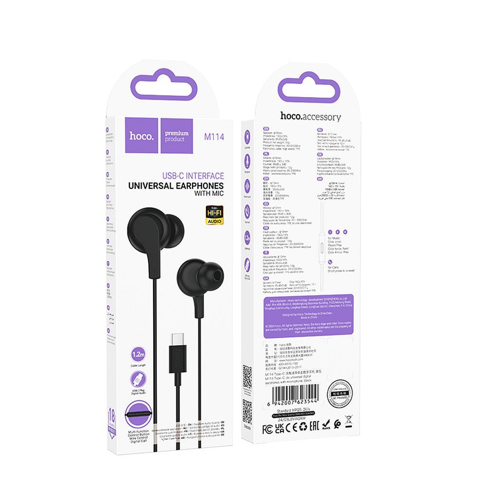 Kit mains libres USB-C HOCO M114, noir