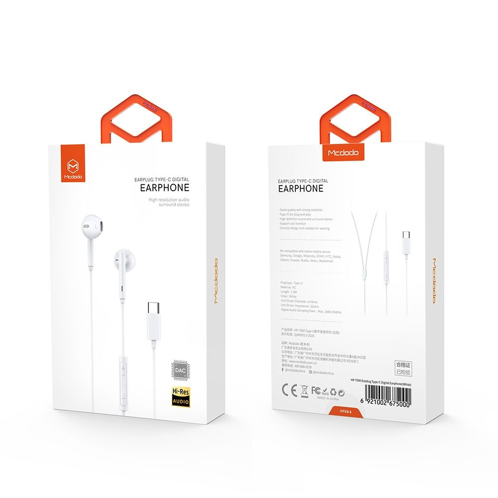 Handsfree USB-C McDodo HP-7500, Weiß