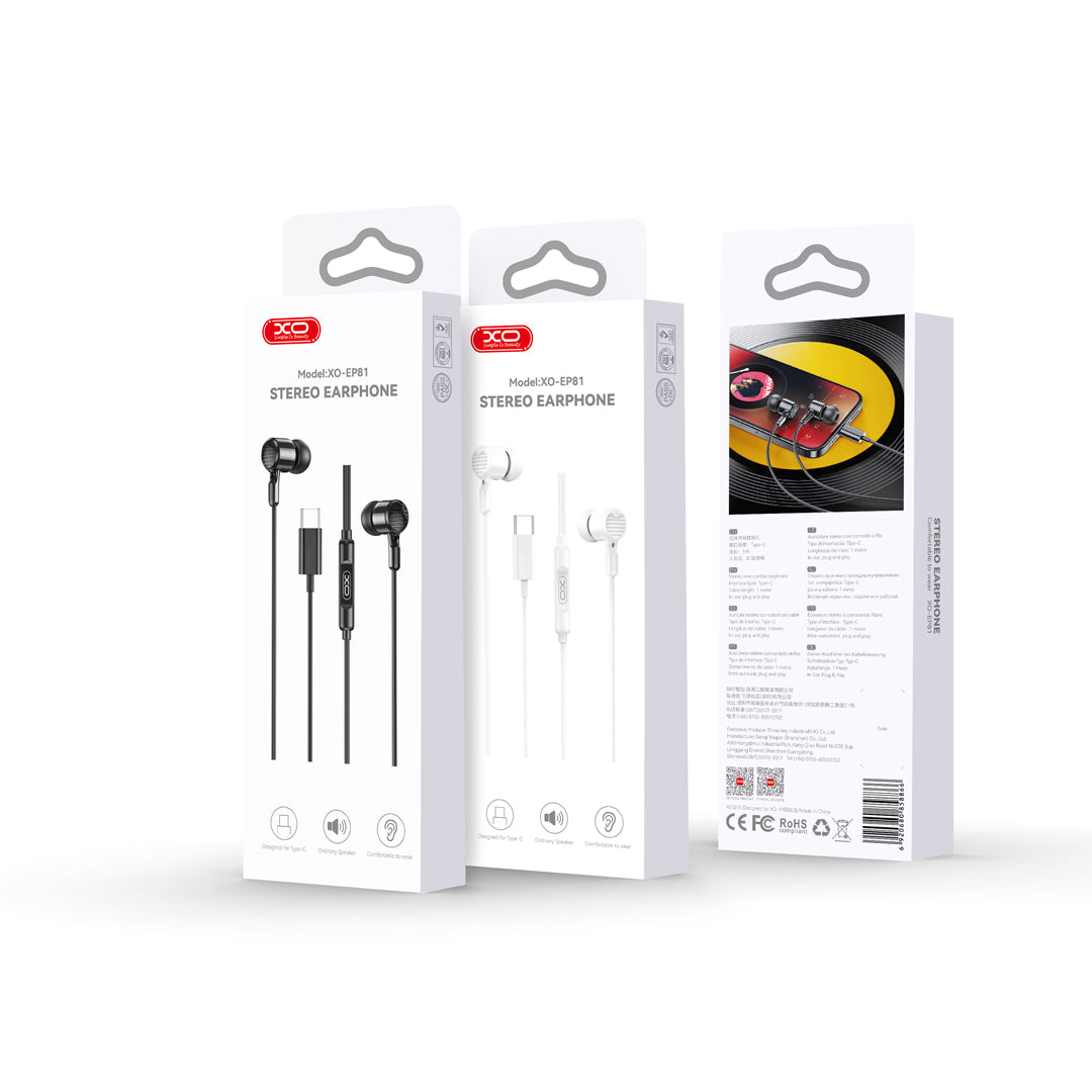 Écouteurs mains libres USB-C XO Design EP81, Noir