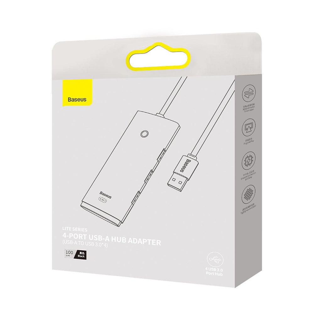 Hub USB Baseus Lite, 4 x USB-A 3.0 - 1 x USB-C, 1m, Nero WKQX030101