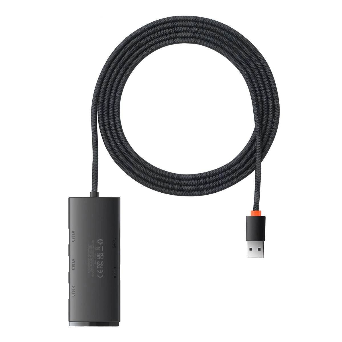 Hub USB Baseus Lite, 4 x USB-A 3.0 - 1 x USB-C, 2m, Schwarz WKQX030201