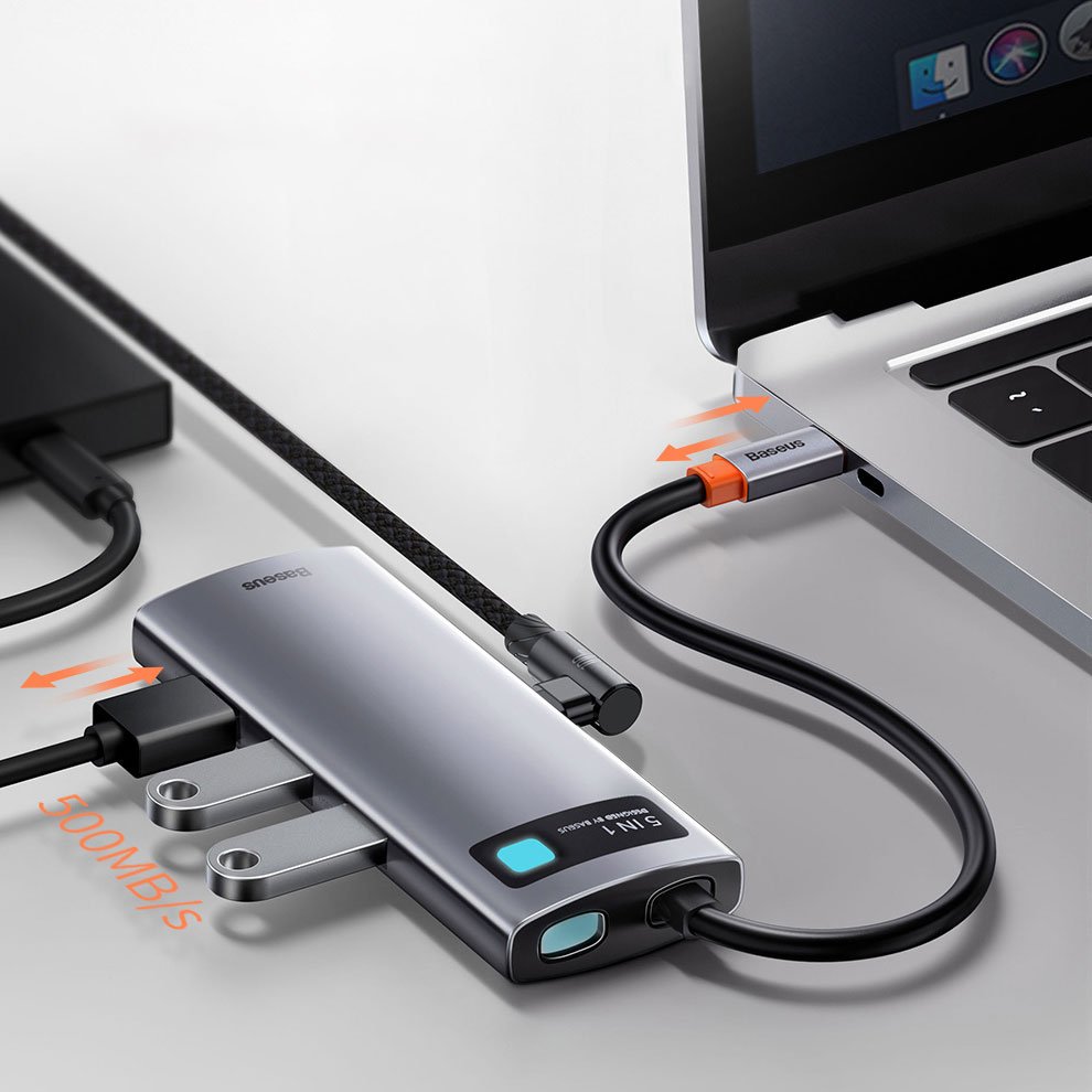 Hub USB-C Baseus Metal Gleam, 3 x USB-A 3.0 - 1 x USB-C - 1 x HDMI, Gris CAHUB-CX0G