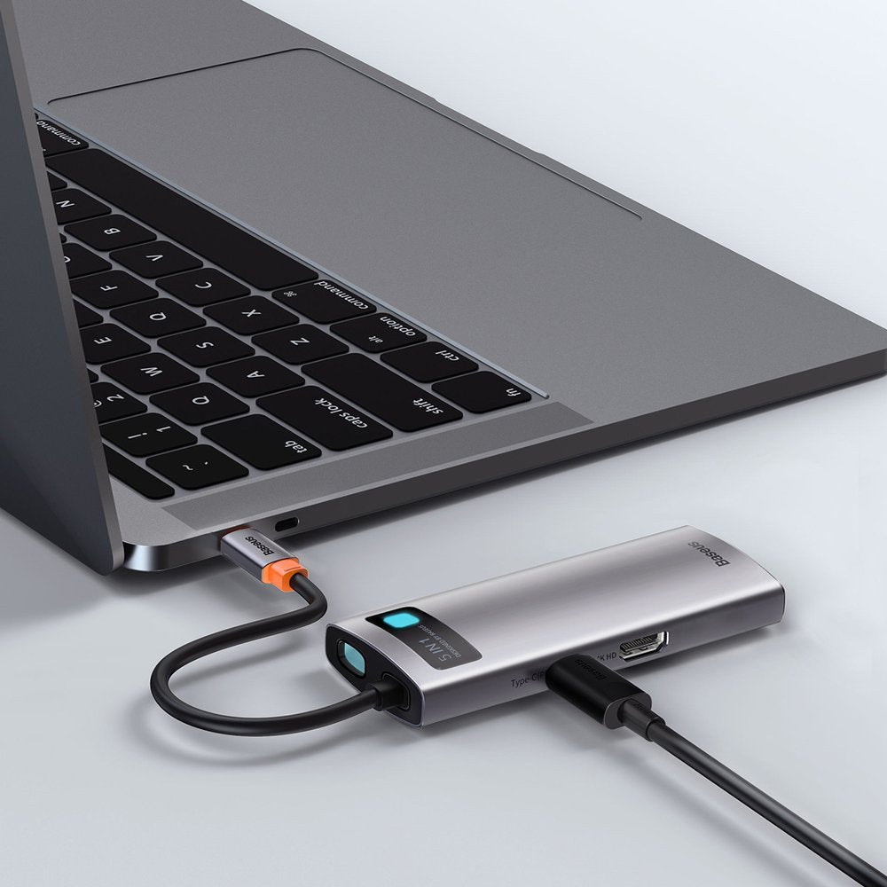 Hub USB-C Baseus Metal Gleam, 3 x USB-A 3.0 - 1 x USB-C - 1 x HDMI, Gris CAHUB-CX0G