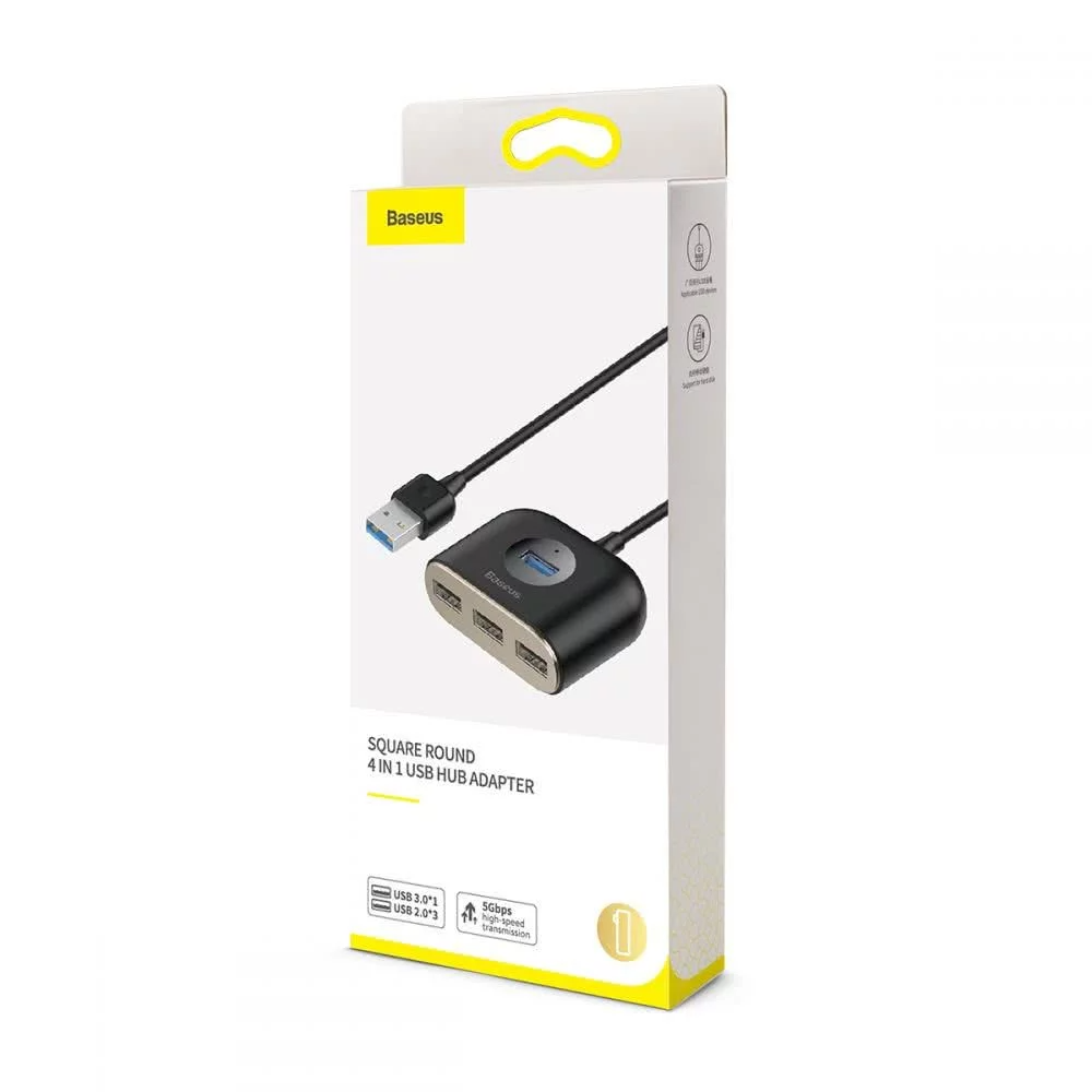 Hub USB Baseus Square, 1 x USB-A 3.0 - 3 x USB-A, Noir CAHUB-AY01