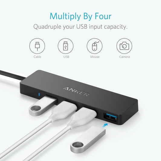 Hub USB-C Anker, 4 x USB-A 3.0, noir A8309G11