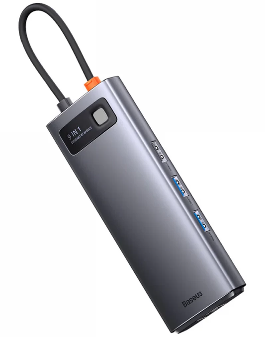 Hub USB-C Baseus Joystar, 2 x USB-A 3.2 - 1 x USB-A - 1 x USB-C - 2 x HDMI - 1 x RJ45 - 1 x SD - 1 x microSD, Grigio WKWG060013