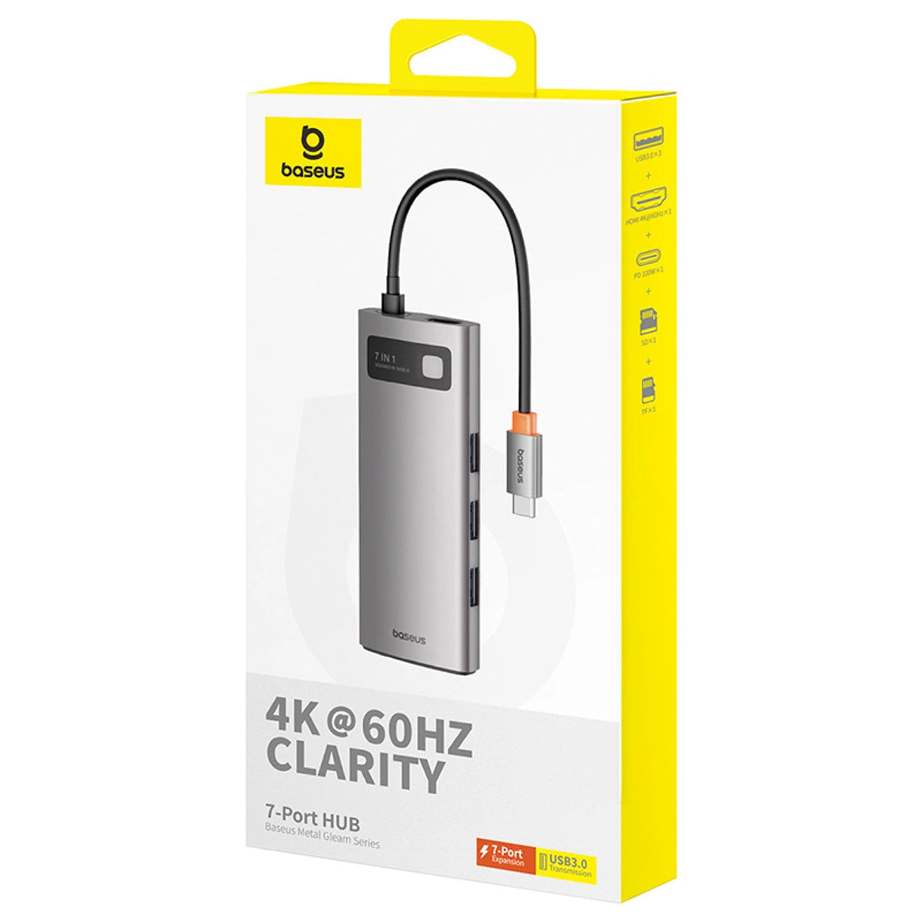 Hub USB-C Baseus Metal Gleam, 3 x USB-A 3.0 - 1 x USB-C - 1 x HDMI - 1 x SD - 1 x microSD, Gris B00030708811-01