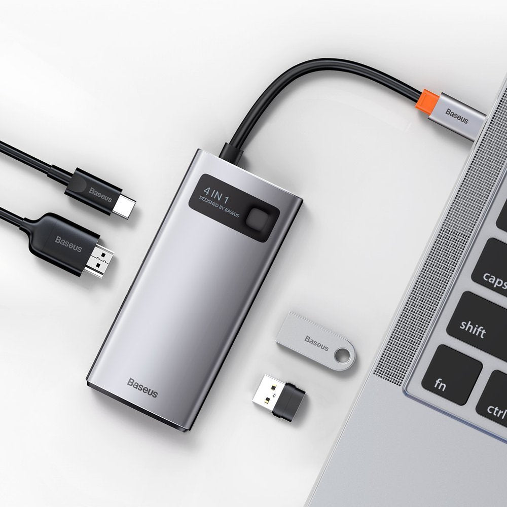 Hub USB-C Baseus Metal Gleam, 2 x USB-A - 1 x USB-C - 1 x HDMI, Gris Reconditionné CAHUB-CY0G