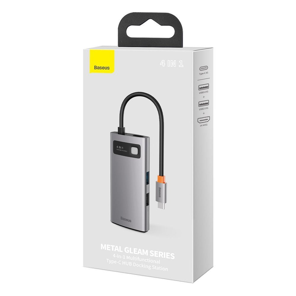 Hub USB-C Baseus Metal Gleam, 2 x USB-A - 1 x USB-C - 1 x HDMI, Gris Reconditionné CAHUB-CY0G