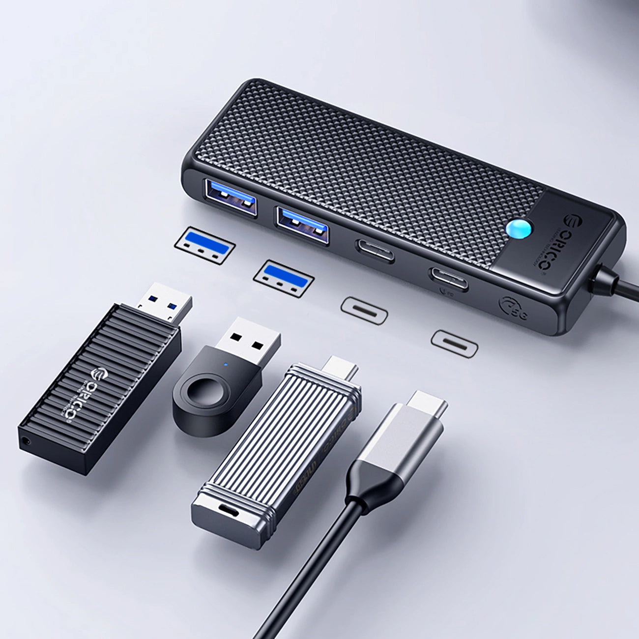 Orico PAPW2AC-C3 USB-C Hub, 2 x USB-A 3.0 - 2 x USB-C, Black