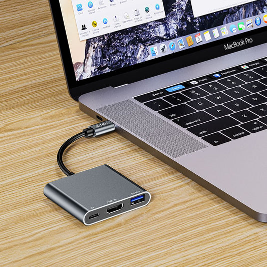 Hub USB-C Tech-Protect V1, USB-A 3.0 - 1 x USB-C - 1 x HDMI, Grau