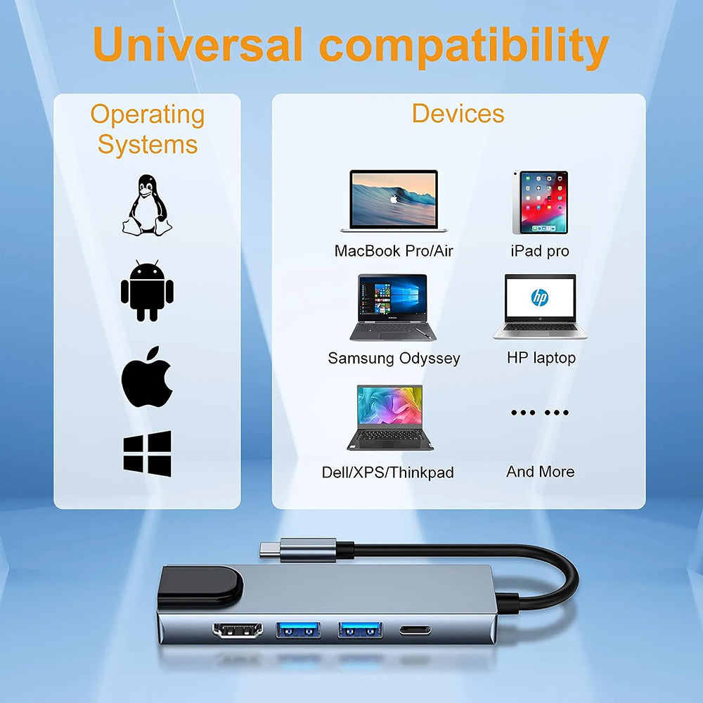 Hub USB-C Techsuit H1 NetBridge, 5en1, Gris