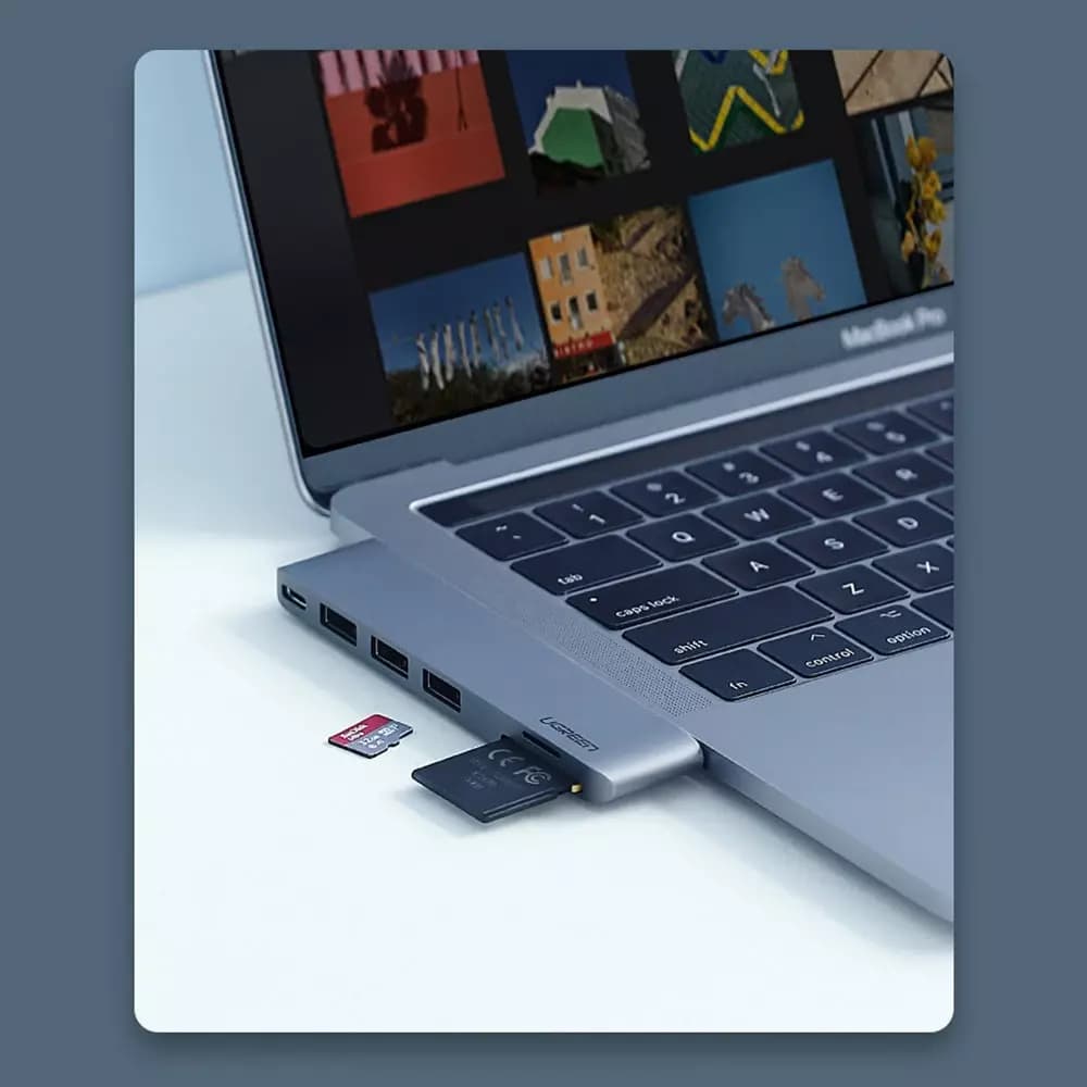 UGREEN CM251 USB-C Hub für Apple MacBook Pro / Air, 3 x USB-A 3.0 - 1 x USB-C - 1 x SD - 1 x microSD, Grau