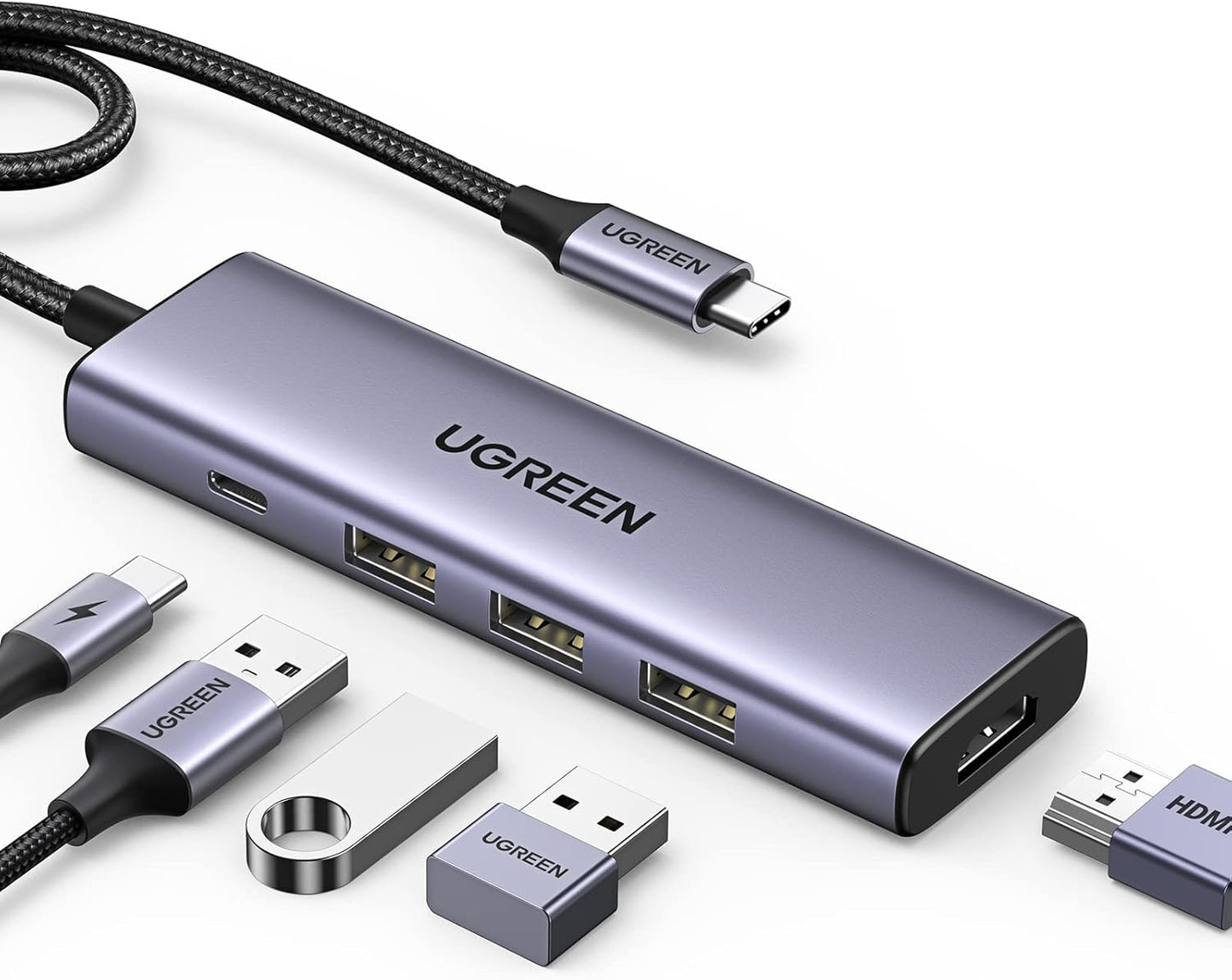 Hub USB-C UGREEN CM511, 3 x USB-A 3.0 - 1 x USB-C - 1 x HDMI, Grau