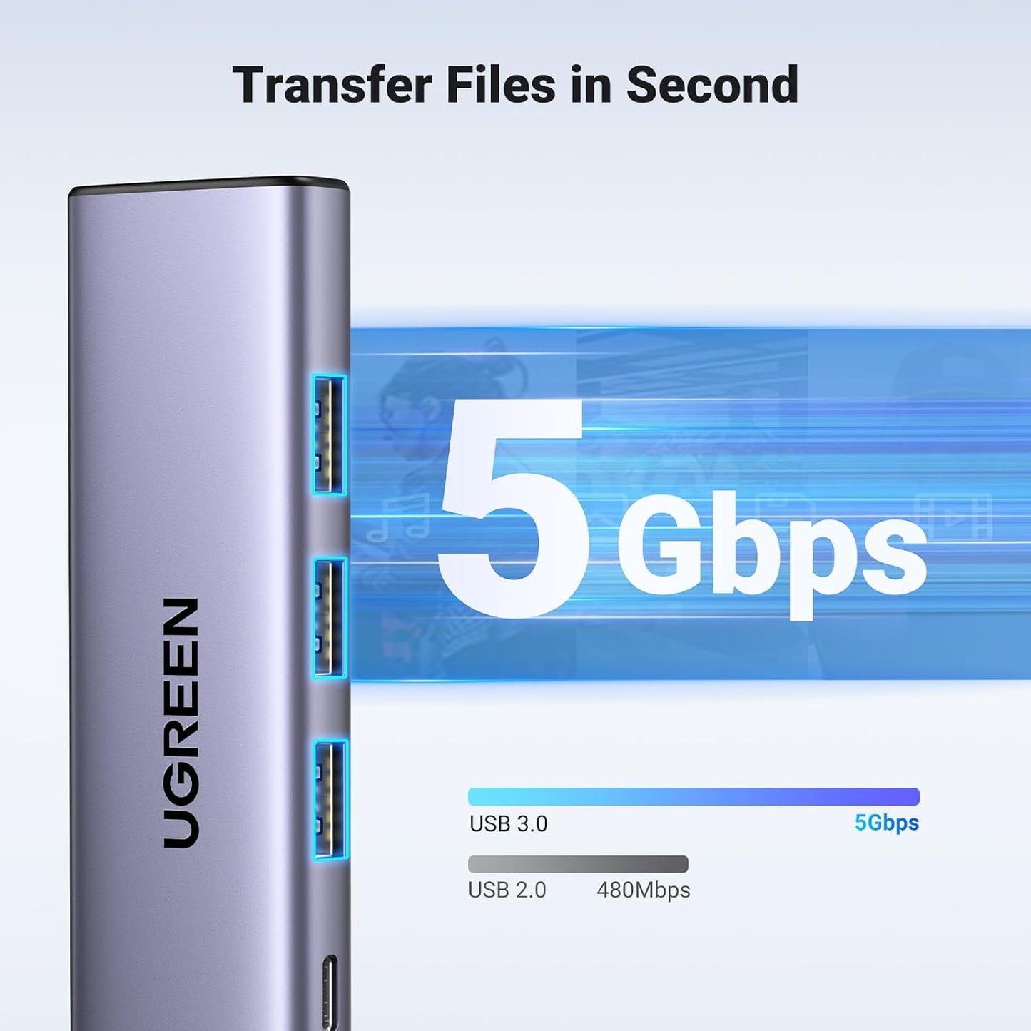 Hub USB-C UGREEN CM511, 3 x USB-A 3.0 - 1 x USB-C - 1 x HDMI, Grau