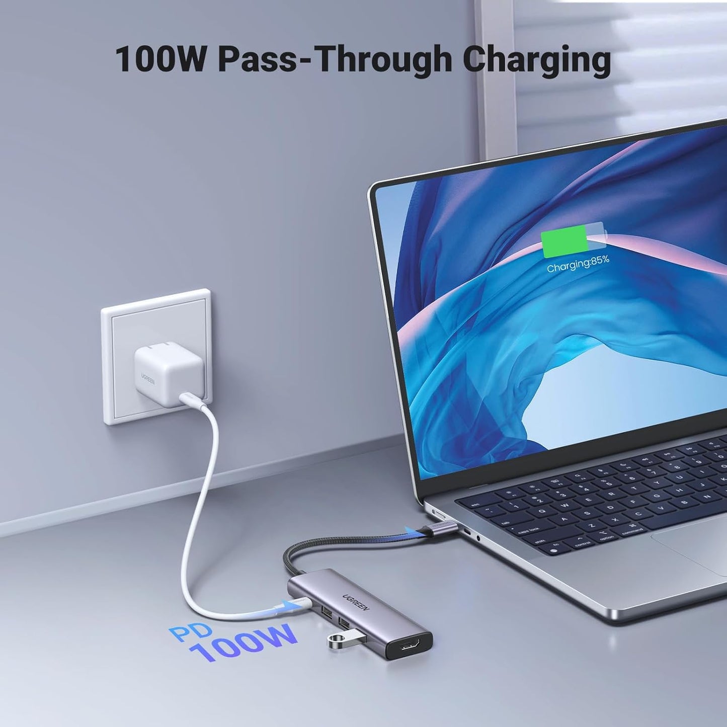 Hub USB-C UGREEN CM511, 3 x USB-A 3.0 - 1 x USB-C - 1 x HDMI, Grau