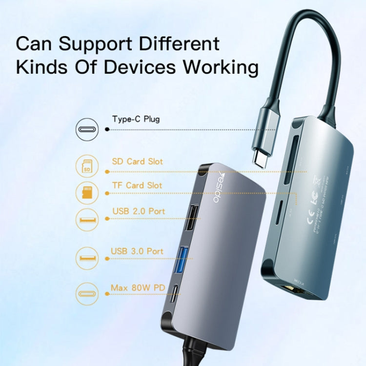 Hub USB-C Yesido HB15, 6in1, Grigio